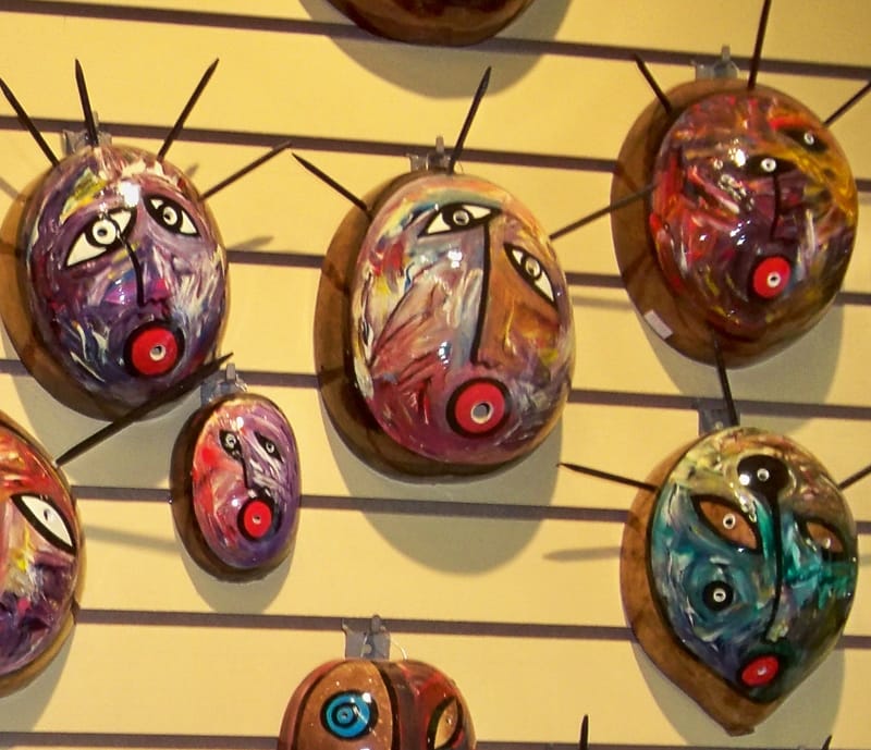 Hand-painted vejigante carnival masks on display in San Juan, Puerto Rico